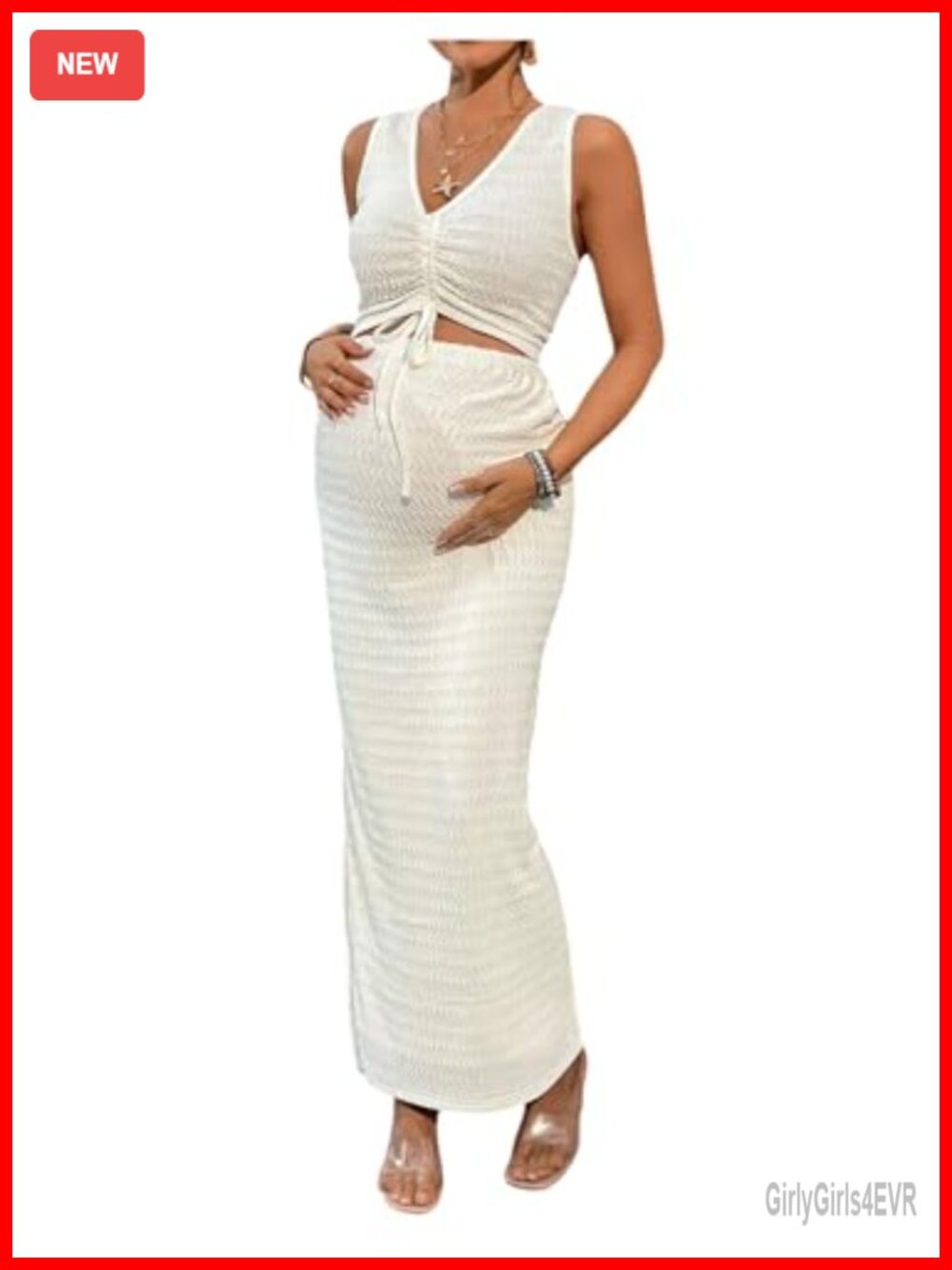 Maternity 2 Piece Outfits Tank Top Bodycon Maxi Skirt Set Sleeveless V Neck